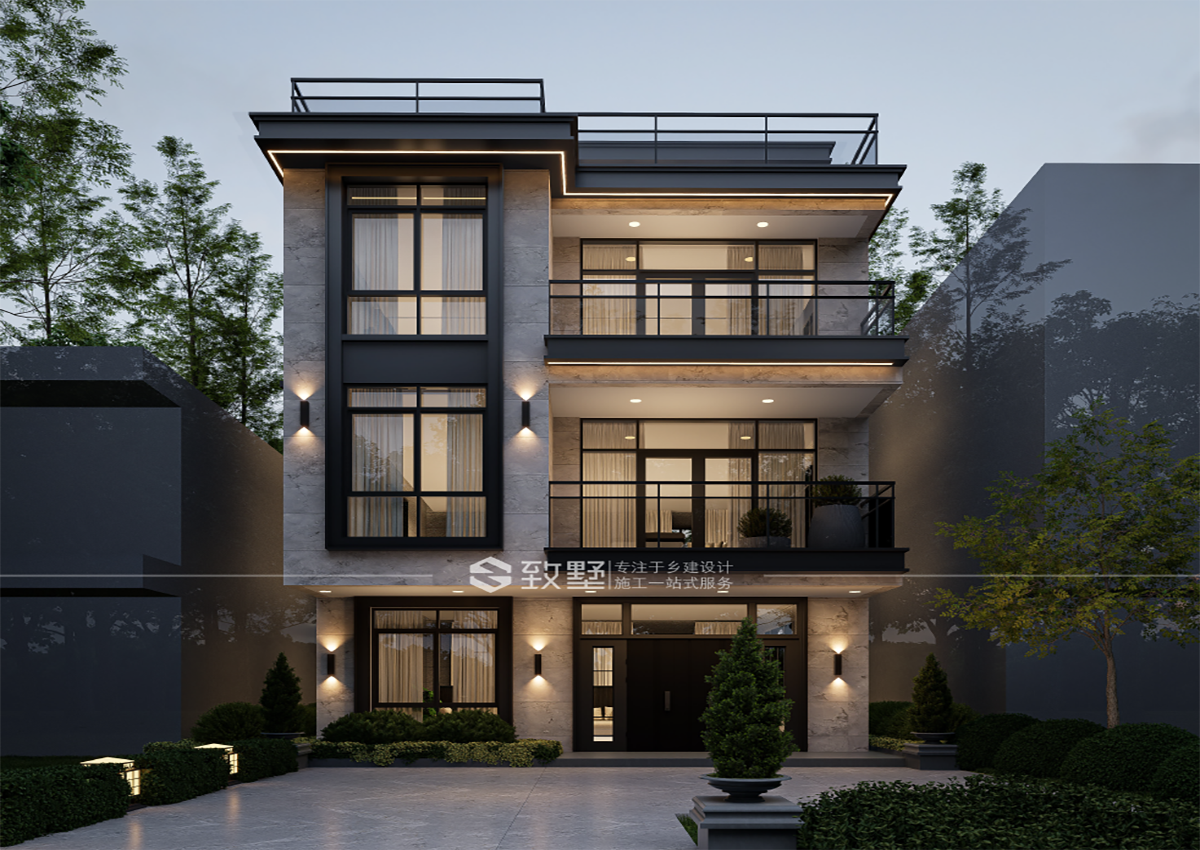 广东省湛江市赤坎区自建房设计,面宽8.30米,进深13.65米,占地97.52平米,建筑面积372.22平米现代风格四层别墅 - 致墅建筑